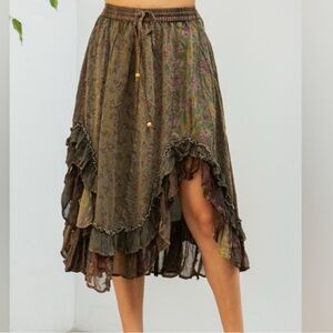 Young Threads Sz L Floral Paneled Ruffle Skirt EUC Boho Western Cowgirl